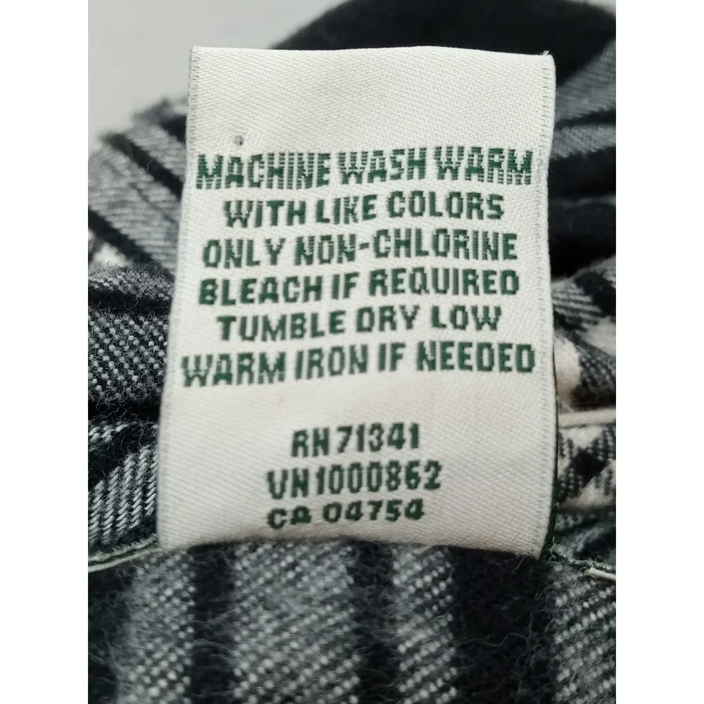 LL Bean Men's Hooded Plaid Flannel Shirt Jacket Black‎ White Size M Tall Fleece